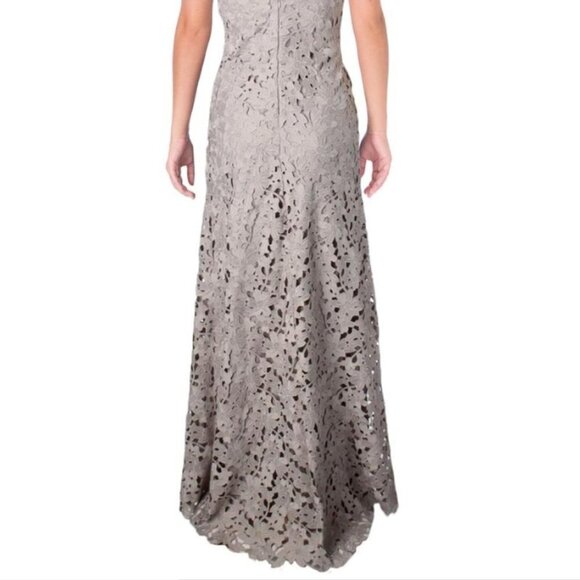 Vera Wang Floral Lace V-Neck Maxi Dress Gray Taupe Size 14 NWT - Picture 4 of 10